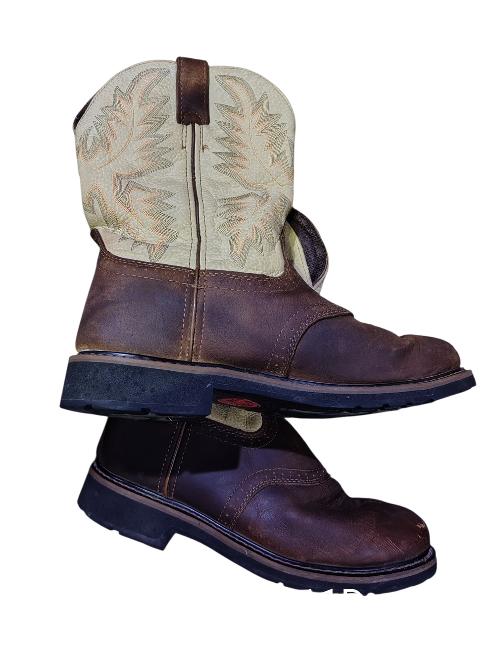 Men's Justin Brown and Cream Leather Western Work Boots 11D